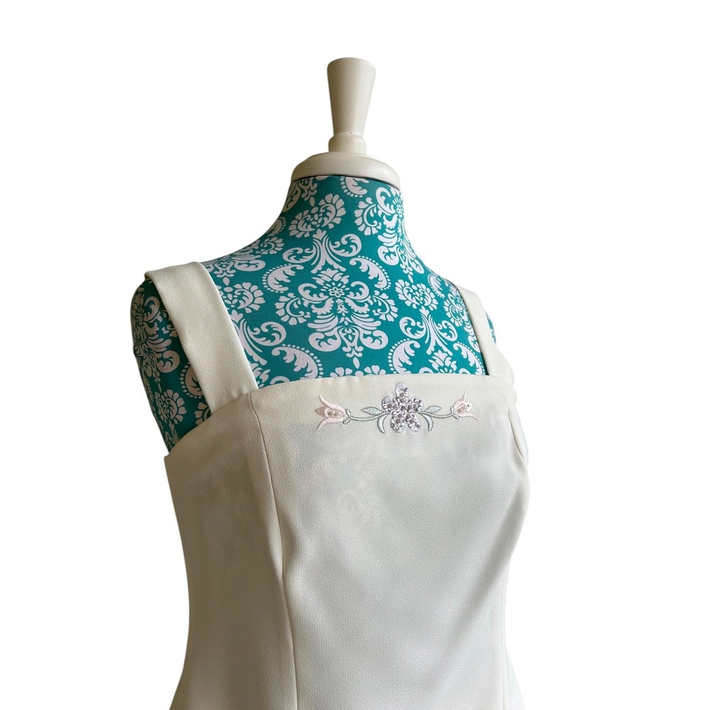 Vintage Women's Skirt Set Pearl Sequin Top Embroidered Pastel Pink & Aqua Suit